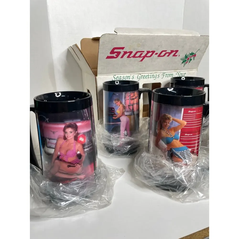 Vintage Snap-on Toolmates 1987 Travel Coffee Mugs Set of 6 New in Bag with Box